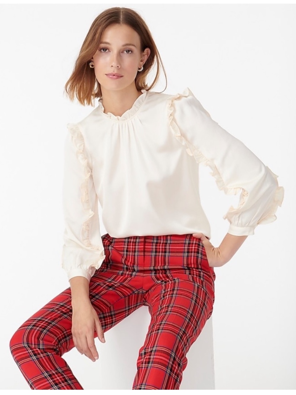 J. Crew Ruffle-sleeve top in satin crepe size XL